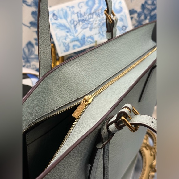 🆕 OROTON 🧿 NWOT Margot Medium Zip Tote Bag, Duck Egg Pebbled Leather - Picture 10 of 15
